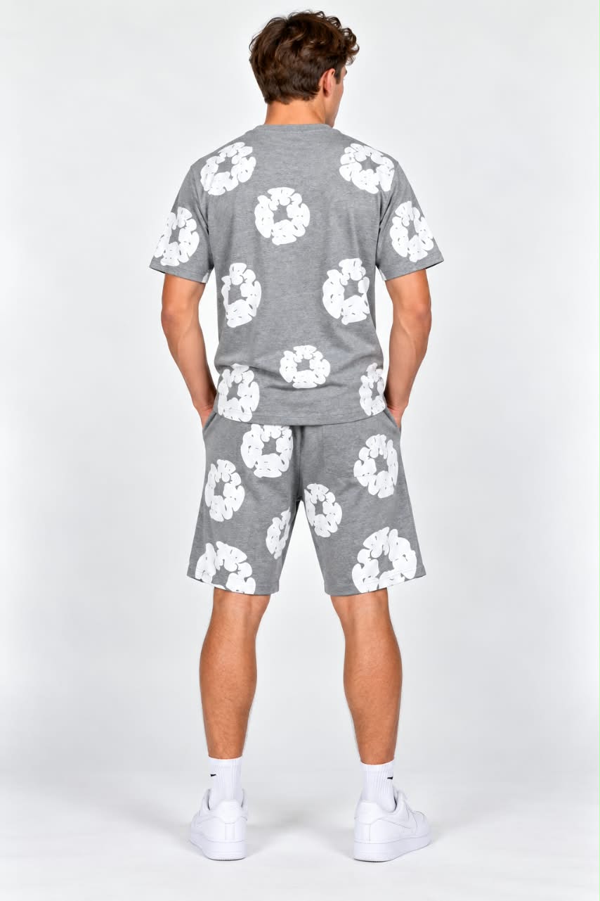 Men’s Grey Floral Print T-Shirt & Shorts Co-Ord Set