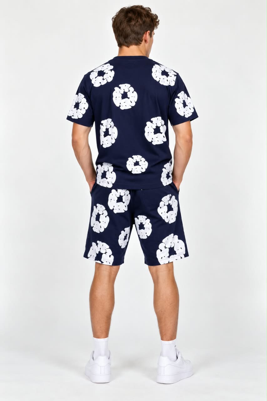 Men’s Navy Blue Floral Print T-Shirt & Shorts Co-Ord Set